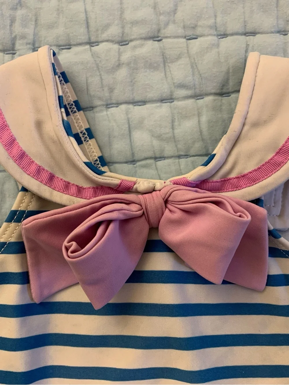 Vintage-Inspired Pink & Blue Striped Bow Sailor-Style One-Piece Swimsuit 12-18M